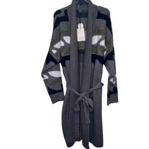 NYDJ Fair Isle Cardigan Sweater Coatigan Longline Long Open Belted Camo Coat XL